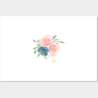 Spring florals watercolor blush pink and dusty blue Posters and Art